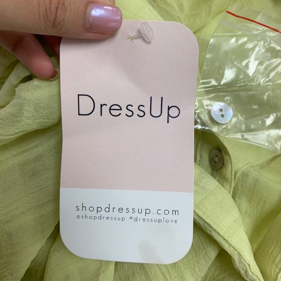 NewIn Shirt Womens M Medium Lime Light Semi Sheer Button Front Johnny Collar - Picture 13 of 15